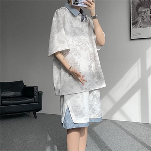 TZ780-特批55  控98 夏季新款扎染假俩件大码短袖短裤T恤套装图片