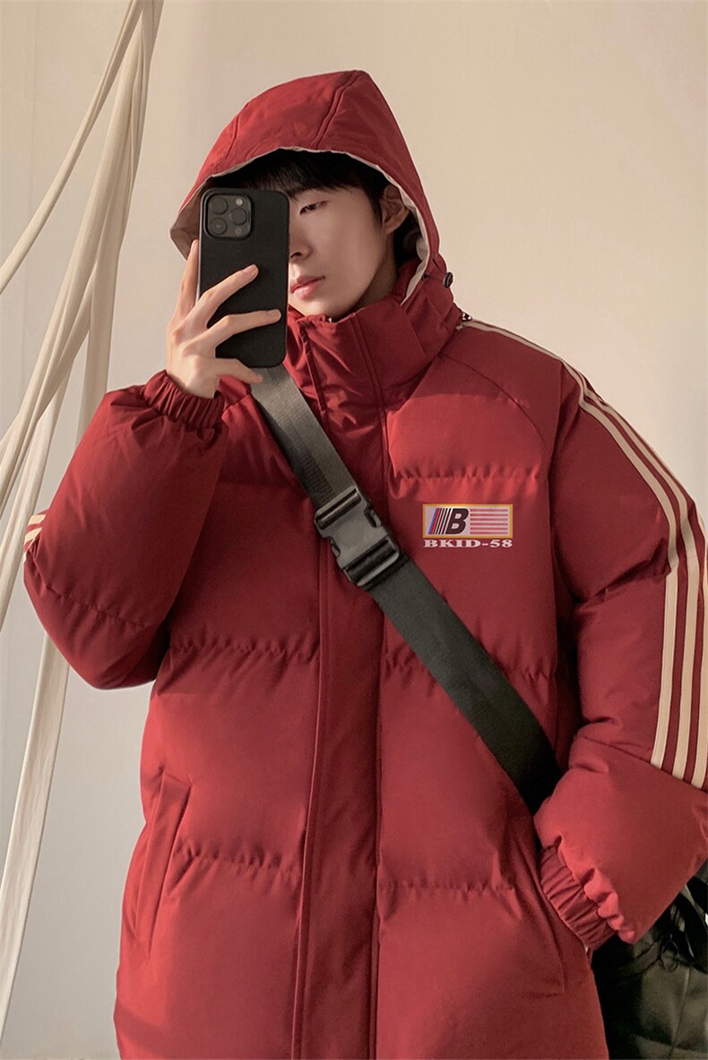 已注册拼三条杠宽松男女情侣面包服羽绒棉连帽棉衣C408M1239P100,男装棉衣,电商C408(原B339-1)