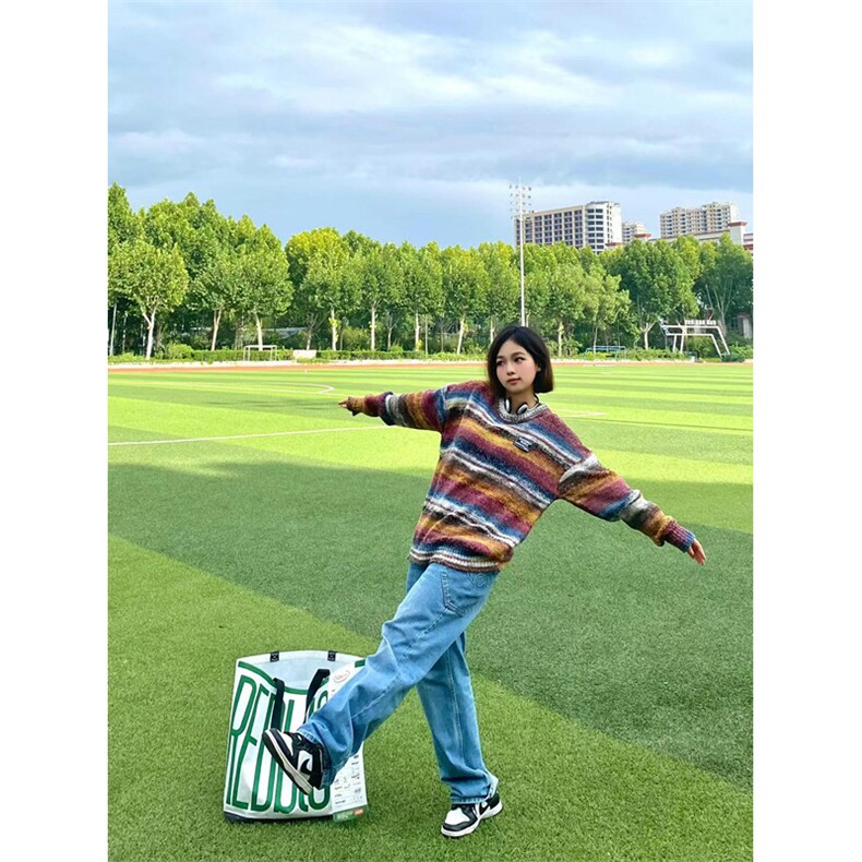 秋季新款彩色条纹圆领毛衣宽松针织衫复古上衣MB882,男装针织衫/毛衣,星座1116A（原606A-3）