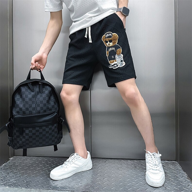 轻奢高级感休闲短裤男小熊刺绣痞帅社会小伙301C-DK18-P48控68,男装牛仔裤,星座301C（原B323）