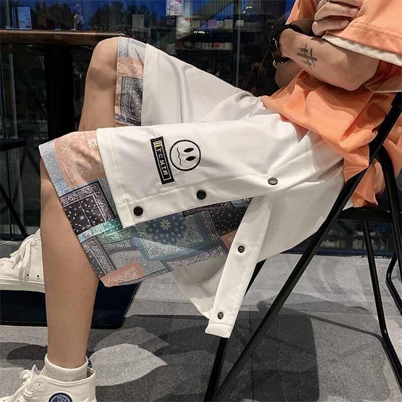 彩色腰果花排扣短裤男2021宽松潮牌运动休闲5五分裤子K1001-P28,男装休闲裤,星座512-2
