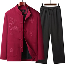 男士唐装套装春秋夹克中老年复古风立领刺绣外套MS2256-P95，男装夹克，星座1105-3