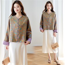 在仓~2026年春季提花玉葫芦双面穿外套落肩袖纽扣抗皱宽松上衣，女装短外套，新依时派