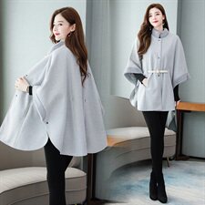 时尚女装秋冬季新款毛呢外套宽松显瘦斗篷式设计优雅气质短款大衣，女装毛呢外套，芷墨服饰