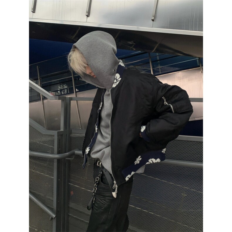 美式复古小众提花拼接撞色飞行员夹克男棒球服外套潮JK14-P85图片