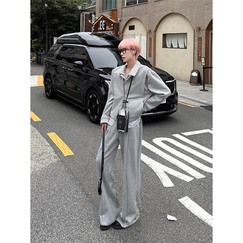 A245-P55美式复古假两件卫衣男翻领简约潮牌宽松休闲百搭长袖,男装卫衣,电商B323A