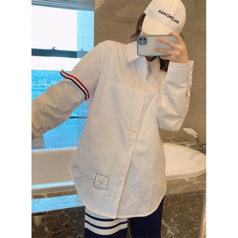 双袖标白色衬衫女设计感小众高版本25春夏学院风宽松CS022,男装衬衫,星座1116A（原606A-3）