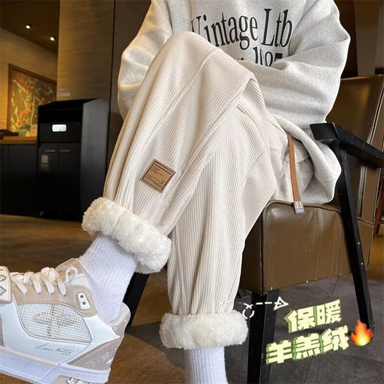 羊羔绒裤子男士冬季加绒加厚长裤潮牌休闲工装直筒卫裤新款青少年,男装休闲裤,星座601-2