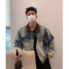 【有货】DY105-P68美式复古撞色拼接水洗蓝牛仔夹克男春秋外套，男装夹克，星座603-2