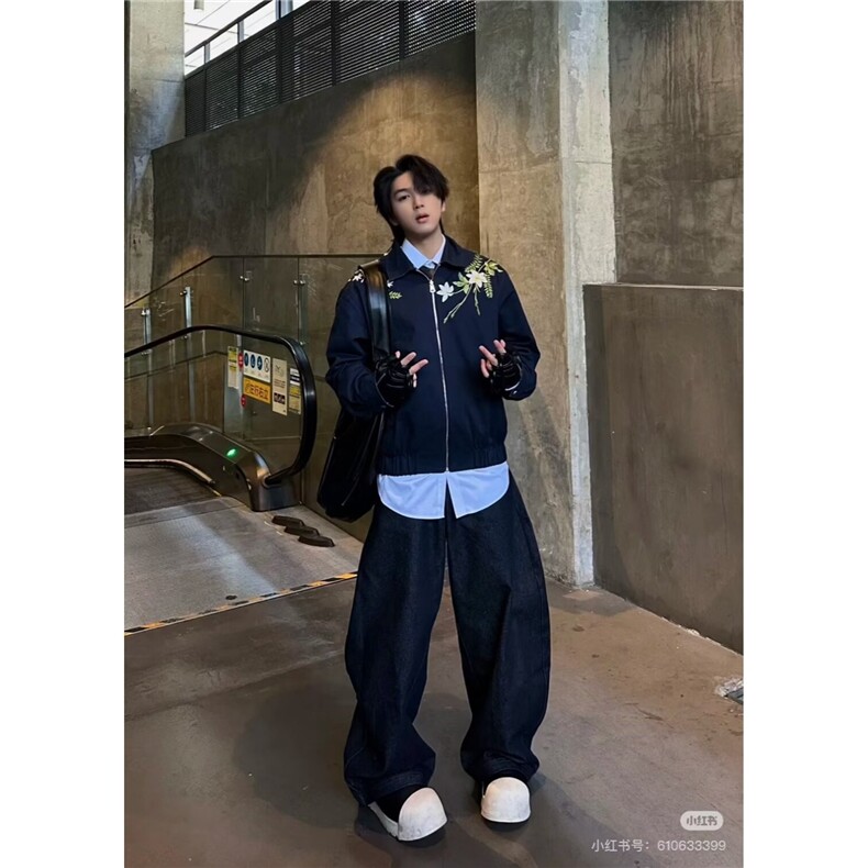 232-P60美式街头花卉花环刺绣夹克春季男女情侣款百搭棒球服外套,男装T恤,电商B323A