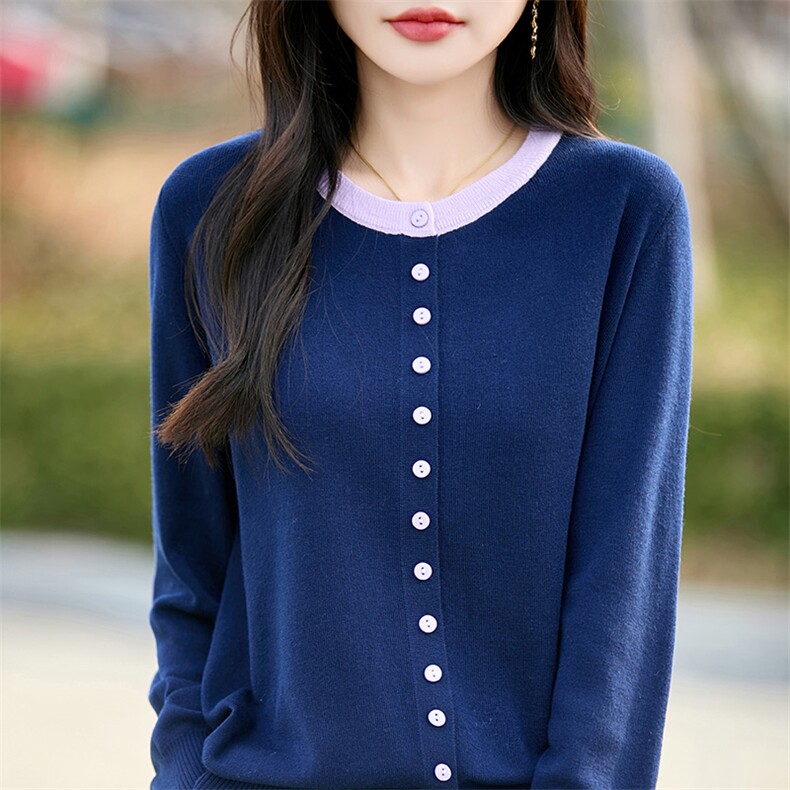 时尚撞色针织开衫外套女2025新款春秋款外穿短款女装秋冬毛衣,针织衫/毛衣,暖圣羊羊绒