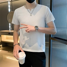 男士短袖t恤V领T恤纯色冰丝冰感修身半袖夏季韩版体恤T545-P30，男装T恤，星座1116A-2（原606A-1）