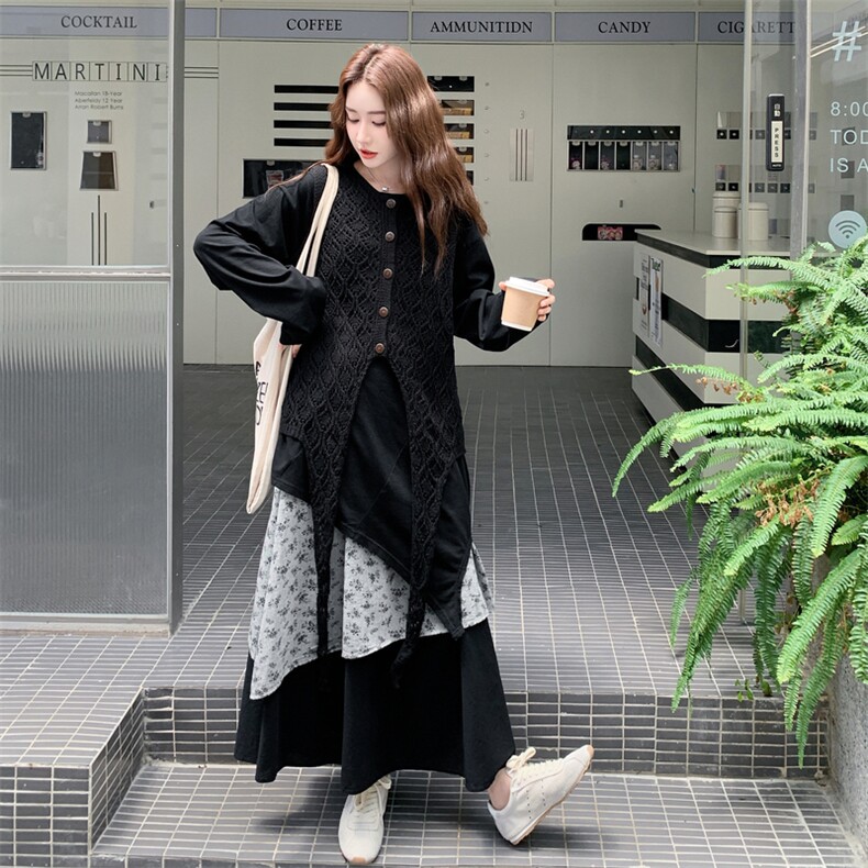 黑色T恤马甲半身裙时尚套装女2025年秋季新款法式宽松显瘦三件套,女装套装/套裙,2C305