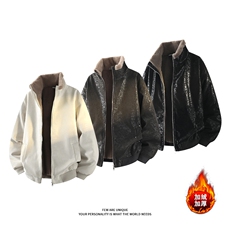 加绒加厚蛇纹亮片棉衣潮牌复古座山雕皮衣男D54135-TP80158，男装皮衣，电商A102