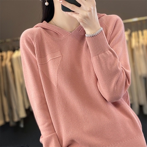 2024秋冬季新款连帽宽松外穿女短款慵懒风连帽针织衫图片