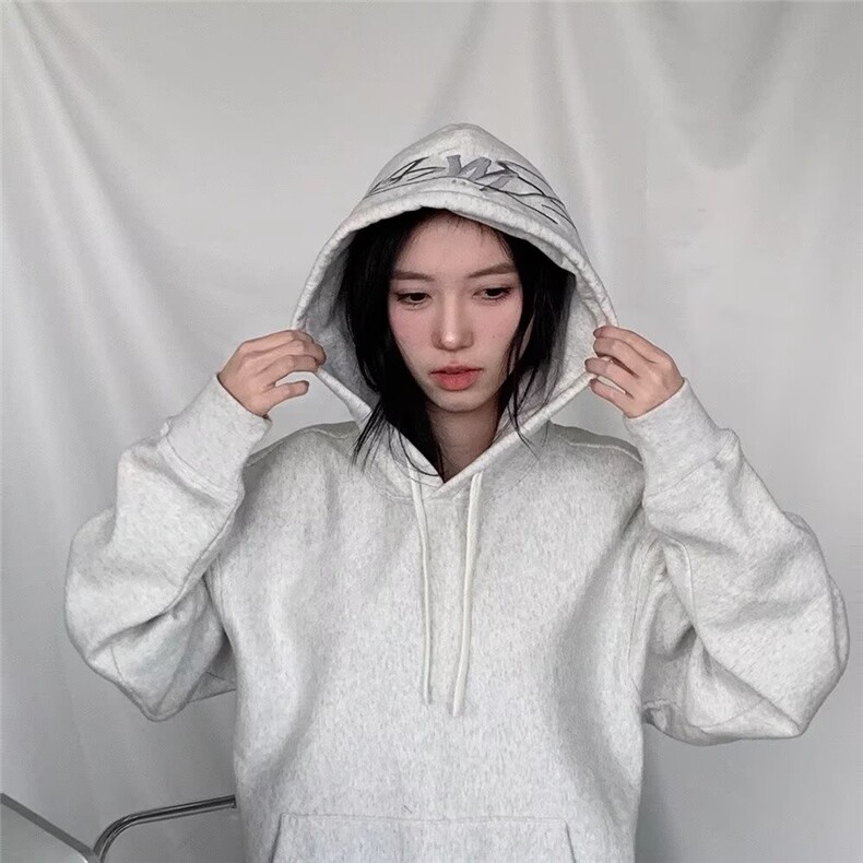 潮流流行美式宽松灰色抽绳卫衣帽衫女2025春运动休闲连帽上衣新款,男装卫衣,星座506A