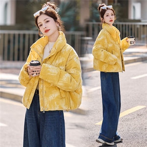 现货时尚面包服立领羽绒服女2025冬季新款宽松洋气短款白鸭绒外套图片