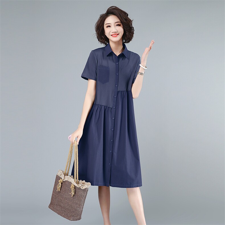2021夏款新款纯棉拼接大码女装裙227款,女装连衣裙,秋牧寒烟