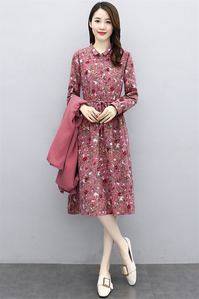 时尚优雅碎花长袖连衣裙修身显瘦气质女装XBL096,女装连衣裙,欣贝拉