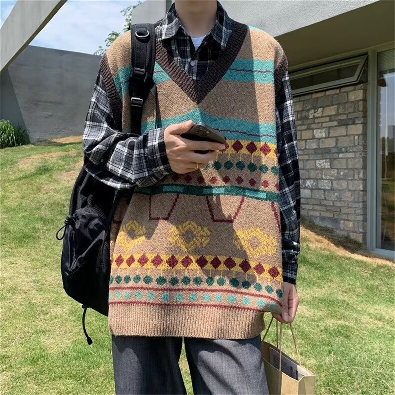 复古针织马甲男秋冬韩版潮流ins宽松百搭V领毛衣背心W3740-P40,男装背心/马甲,星座512-2