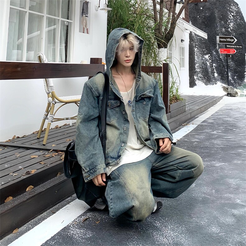 重工水洗高品质连帽牛仔夹克外套LJ44-P78图片