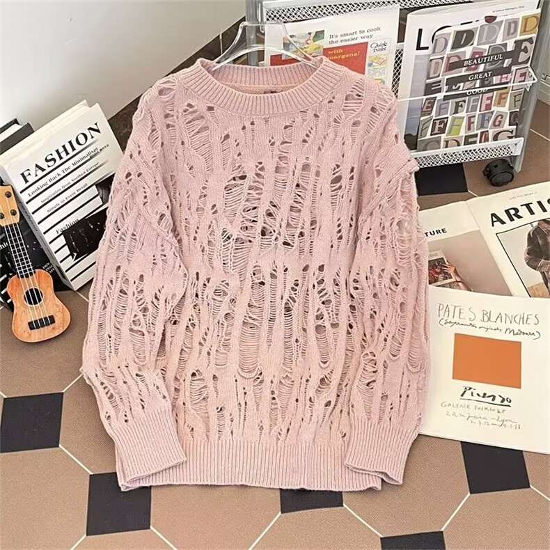镂空凉感破洞T恤男女夏季2025新款设计感宽松针织衫上衣B6021/P50,男装T恤,星座506B
