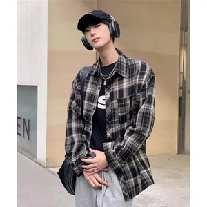 日系慵懒风格子衬衫男春秋季复古小香风长袖衬衣CSA344-P39图片