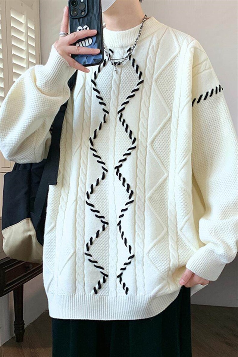84631-P60秋冬新款休闲毛衣男长袖针织衫港风情侣宽松外套,男装针织衫/毛衣,电商D310B