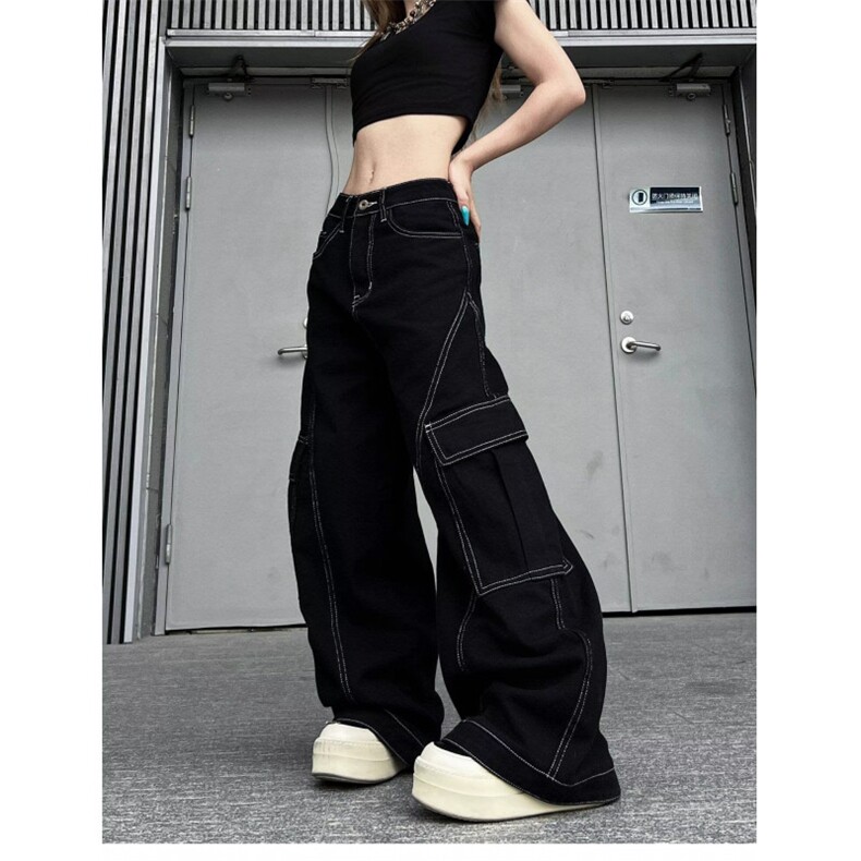 春季复古明线设计感工装牛仔裤女宽松街头宽松阔腿裤LY93000-P50,男装牛仔裤,星座1008