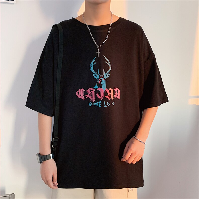 纯棉！2021春夏季港风宽松男士短袖T恤百搭潮流学生体恤T206P20,男装T恤,电商B220