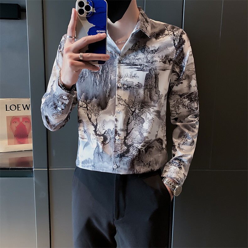 B216 CS64 P45 2025秋装新款男士长袖衬衫 店主风图片