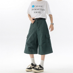 8XL-M褶皱工装牛仔短裤男夏季美式复古多口袋七分裤子QK27002P58图片
