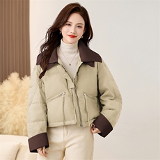 小个子短款羽绒服女2025冬季新款韩版洋气pu皮针织翻领白鸭绒外套，女装羽绒服，衣之秀