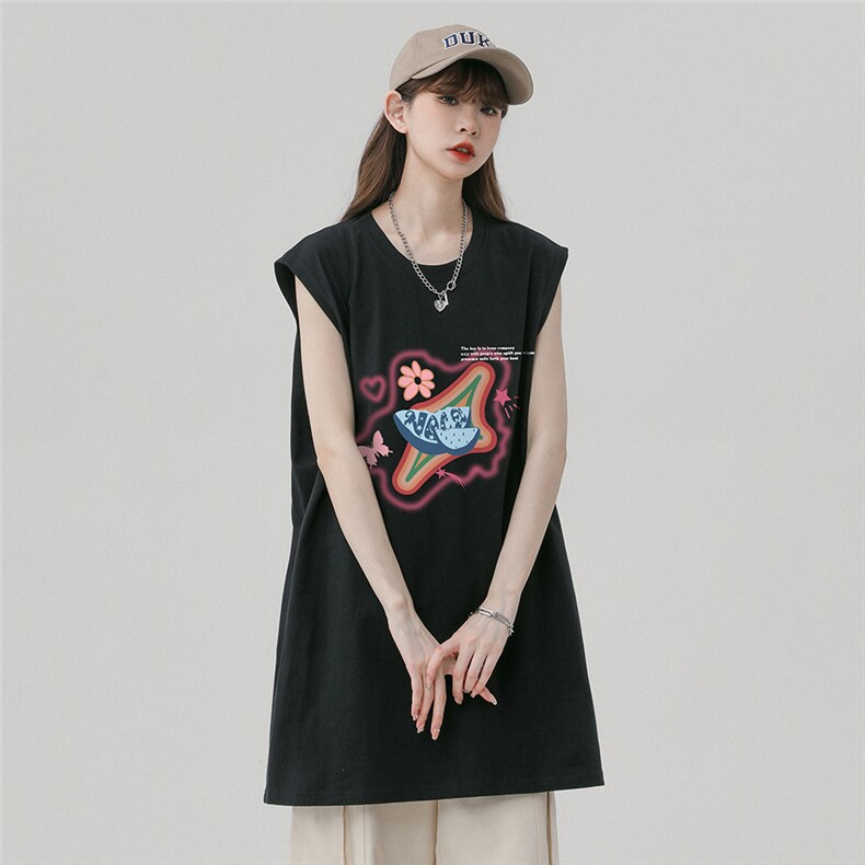 中性风 23新款夏季时尚百搭宽松印花无袖短袖T恤DT65005P25控38图片