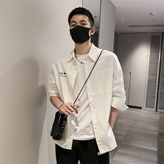 社会风秋纯色宽松爱心印花衬衫上衣B297-7703-P68控98，男装衬衫，电商B297