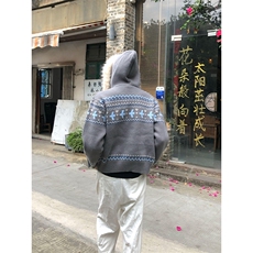 重磅北极绒座山雕毛衣外套冬美式复古休闲慵懒风大毛毛领针织开衫，男装针织衫/毛衣，电商A486-1