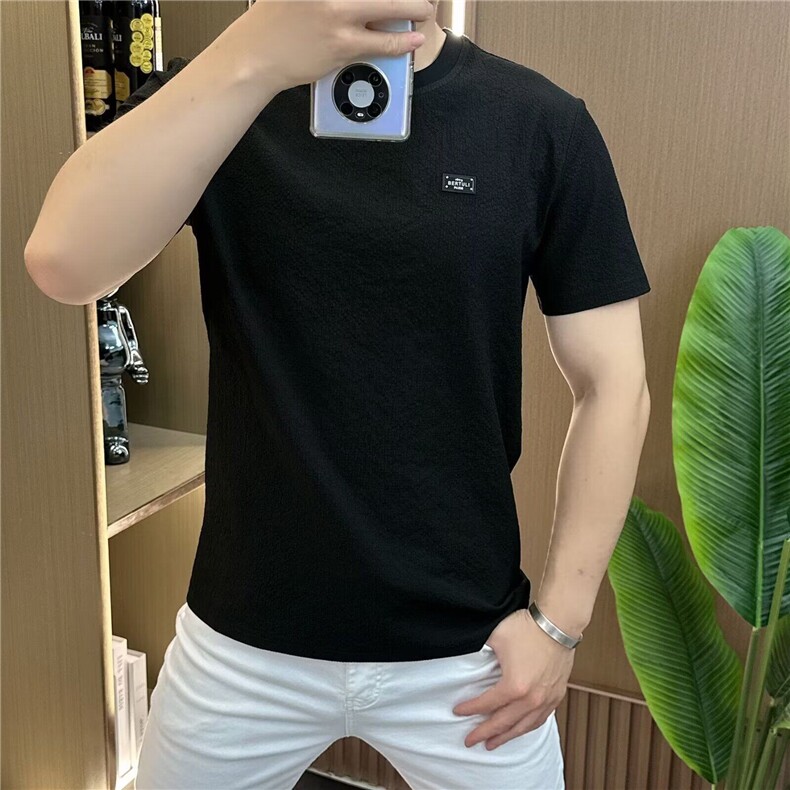 网络图现货冰丝肌理感绣标圆领男士时尚百搭短袖T恤JGD009-P25,男装T恤,星座715-7