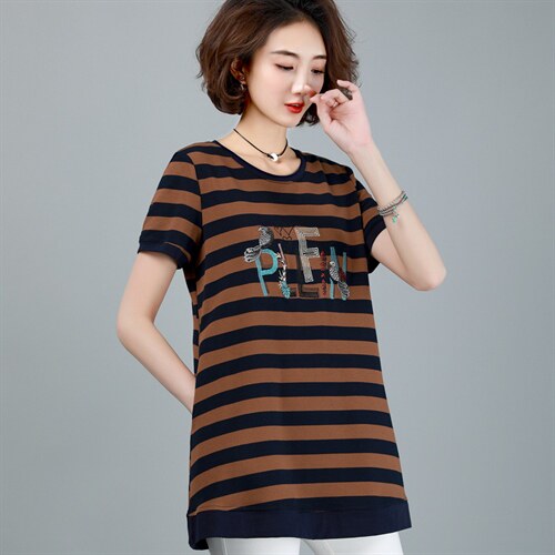 2021年夏季时尚潮流舒适简约个性拼色中长款短袖T恤，女装T恤，丽影随形