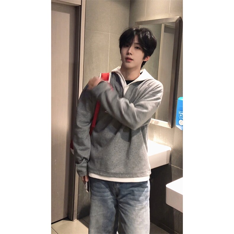 拼色假两件休闲简约卫衣日系文艺学院风时尚上衣HY709TP48,男装卫衣,电商A102B