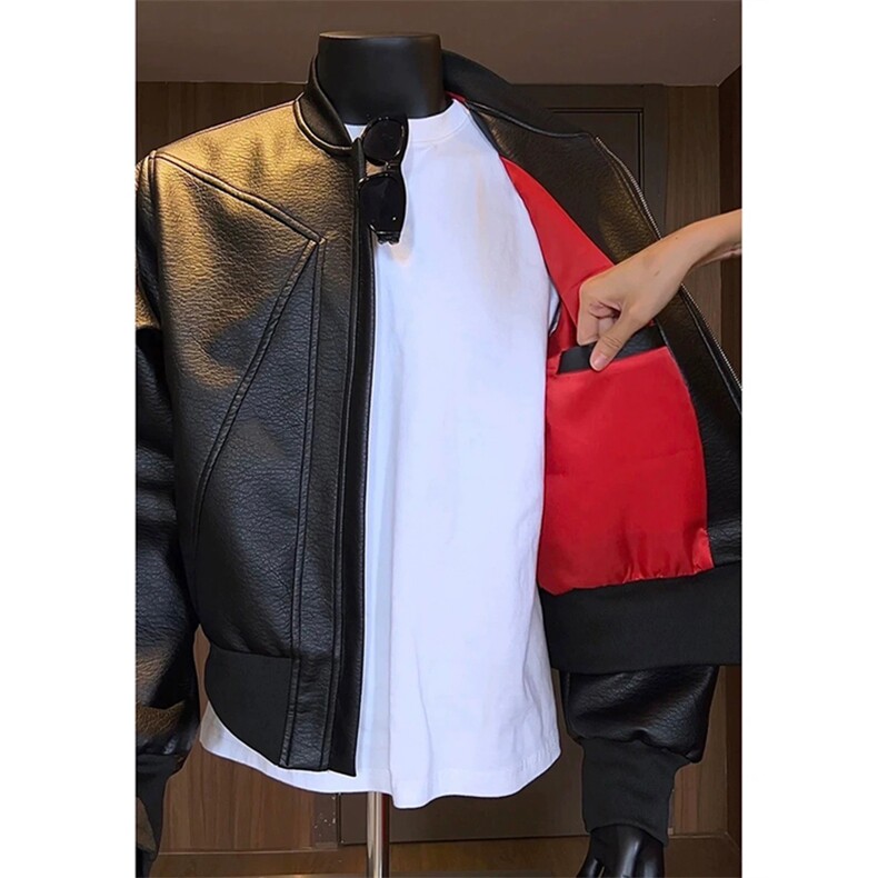 网图有货机车pu皮衣夹克男红内外套立领美式复古棒球服A989-P65,男装皮衣,星座1505