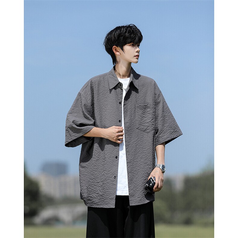 8XL-M泡泡纱盐缩肌理短袖衬衫男夏季冰丝外套防晒衬衣DC28011P36，男装衬衫，电商B312