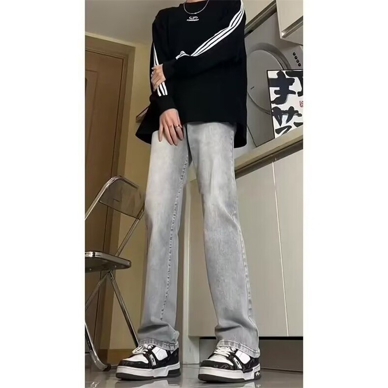 1506/QA99910/P56半松紧腰灰色微喇牛仔裤,男装牛仔裤,星座1506