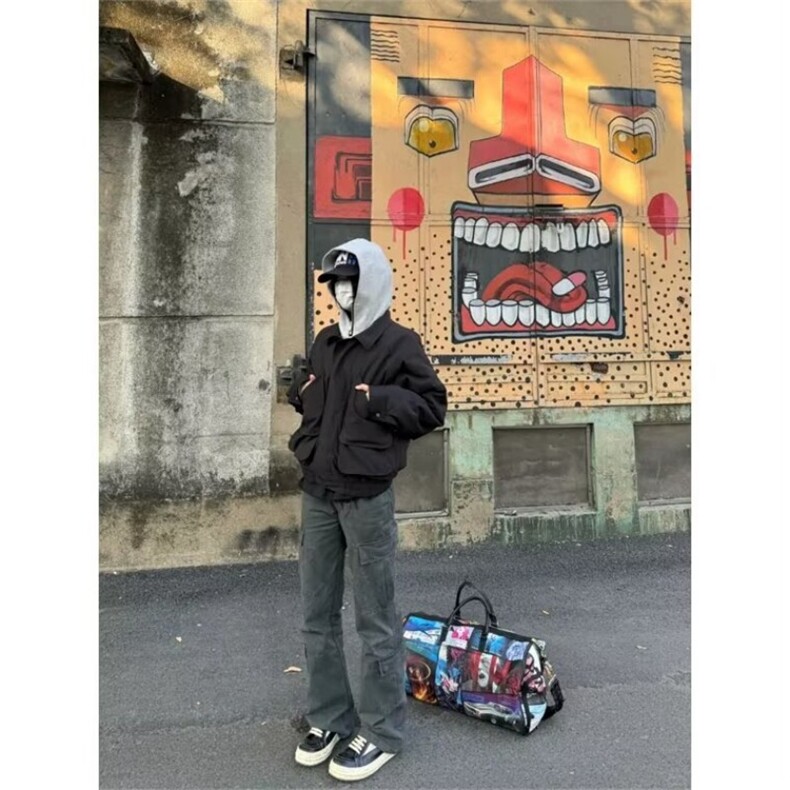 现货水洗磨毛做旧多口袋直筒休闲裤阔腿长裤微喇工装裤男女-网图,男装工装外套,星座302B-2