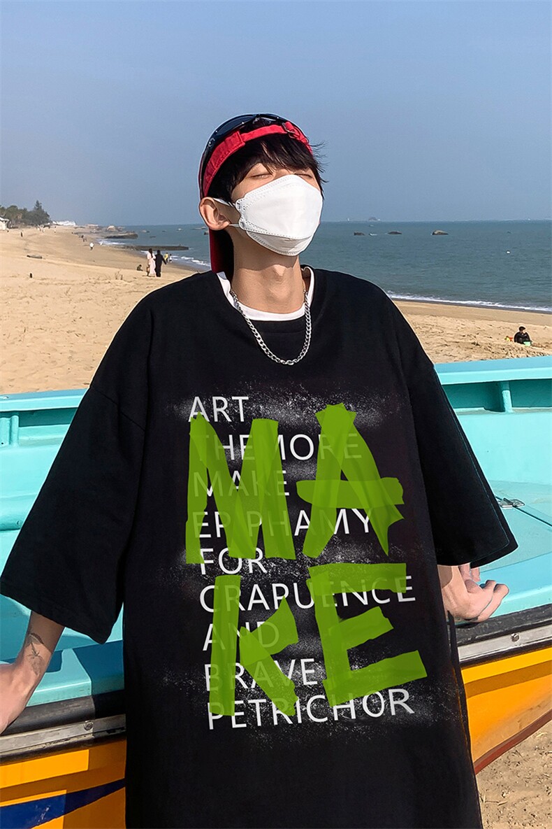 B239-1231-P28胶带字母创意印花夏季重磅落肩袖短袖t恤港风,男装T恤,星座514-2(原B239)