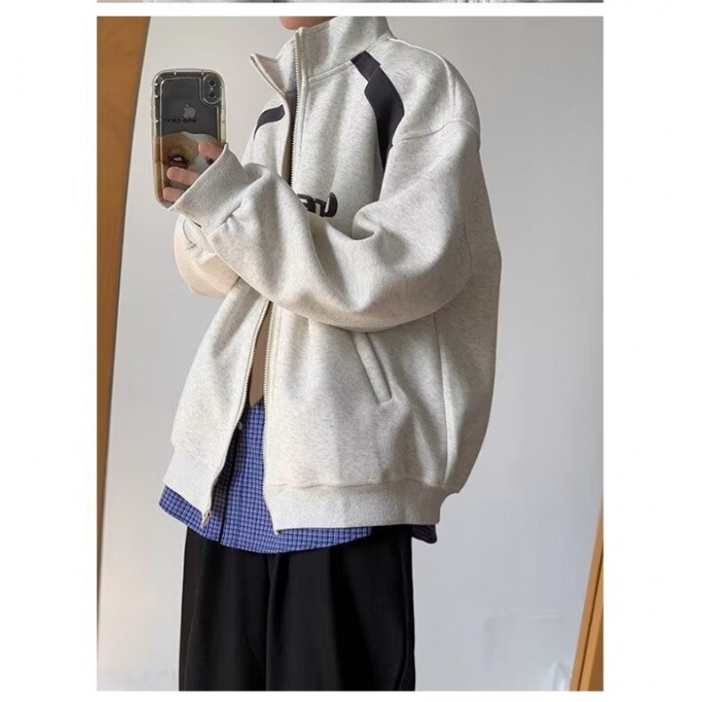 现货美式宽松落肩拼接立领卫衣男W104/P55,男装卫衣,星座205-3
