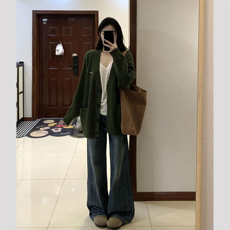 日系学院风复古宽松遮肉针织衫女学生秋冬季宽松软糯开衫毛衣外套图片