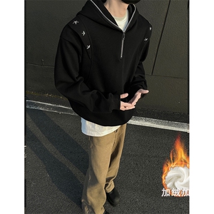 重磅美式高街连帽卫衣男潮流拉链小众设计感外套常规p75 加绒p85图片