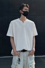 特批250克男装夏季新款大码宽松短袖T恤夏装V领打底衫S399P20，男装T恤，电商A233-1