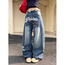 复古绿色格子多口袋工装裤女夏季时尚百搭宽松阔腿七分裤N17，男装牛仔裤，星座1116A（原606A-3）