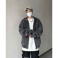 格子拼接连帽卫衣男女款复古潮牌美式高街假两件开衫CY808P70，男装卫衣，星座1116-2